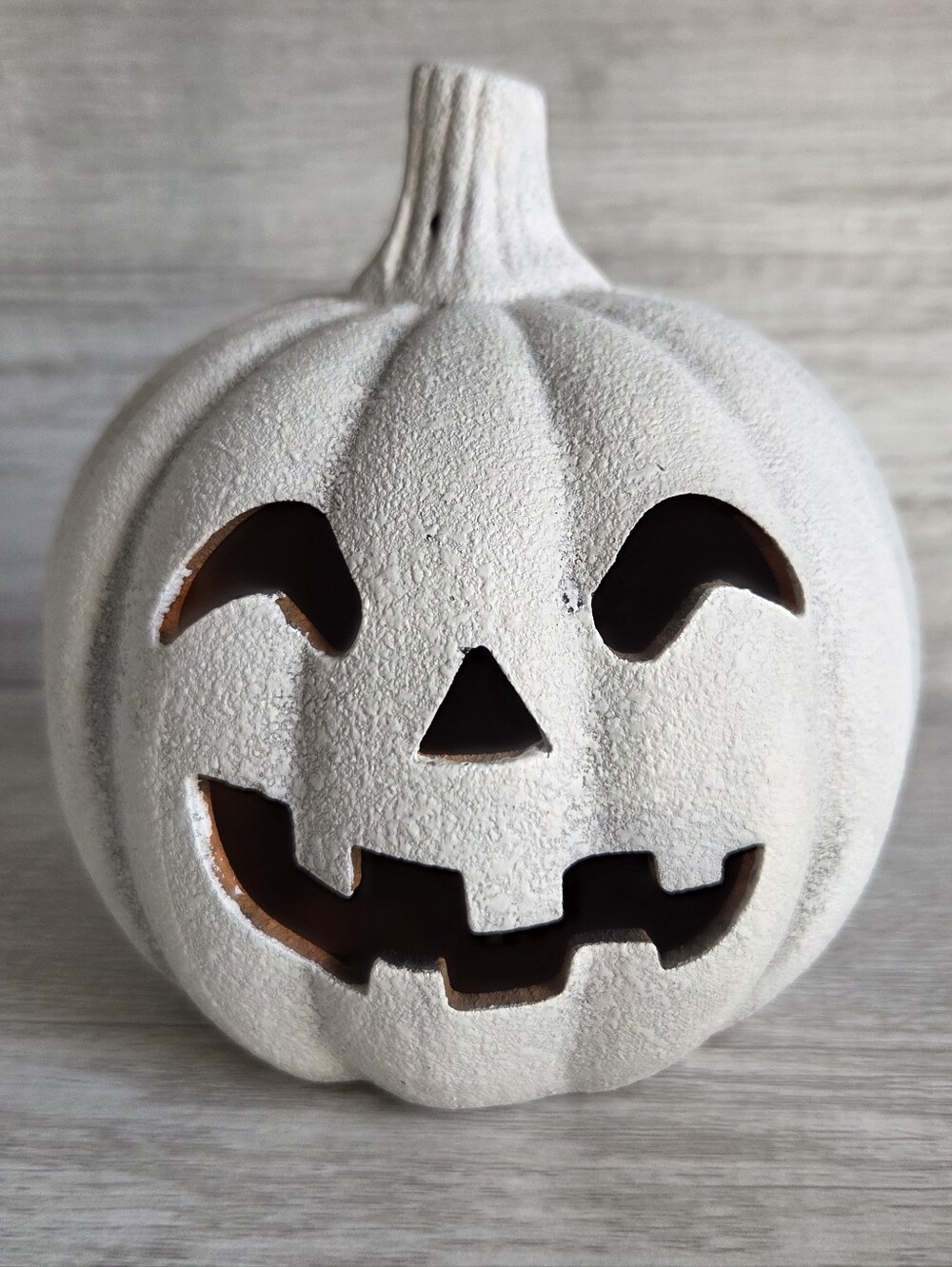 Hyde and EEK! Halloween Small White Terracotta Jack-o-lantern Pumpkin